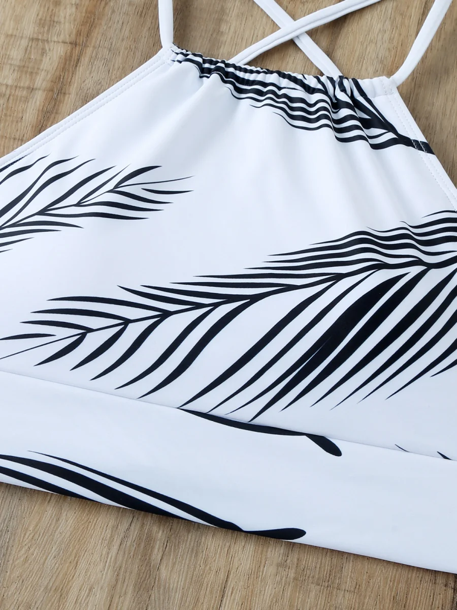 Feather Print Two-Piece Swimsuit With Sun Protection And Skirt (Three-Piece Set) - Image 9