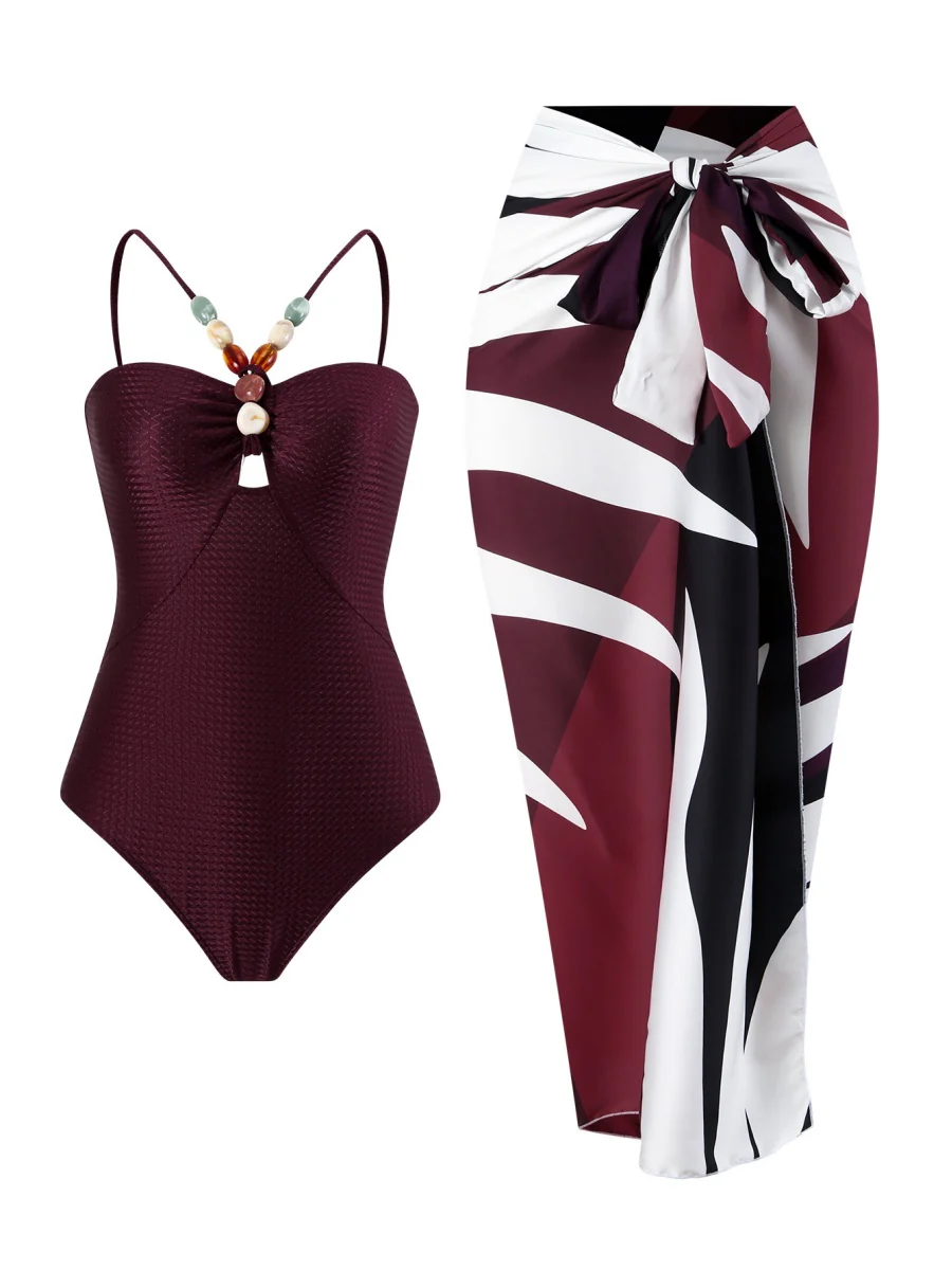 One-piece Swimsuit With Multi-colored Hollowed-out Gemstone Halter Straps, French Style. - Image 16