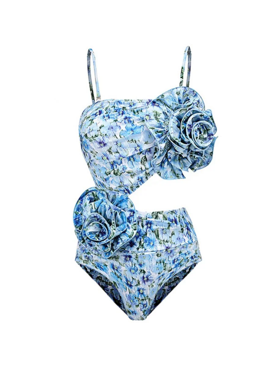 Floral-decorated Hollowed-out One-piece Swimsuit And Sun-protective Long Dress Two-piece Set - Image 5