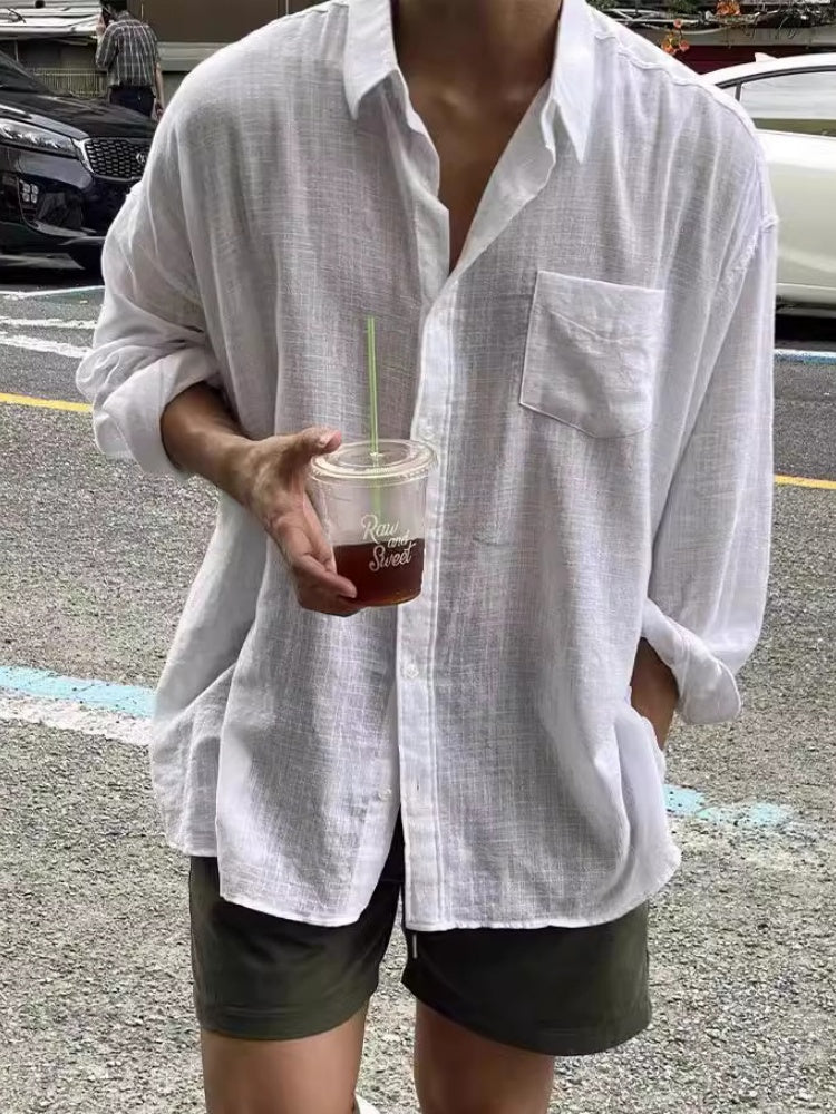 Cotton And Linen Breathable Loose-fit Lightweight Sunscreen Shirts - Image 2