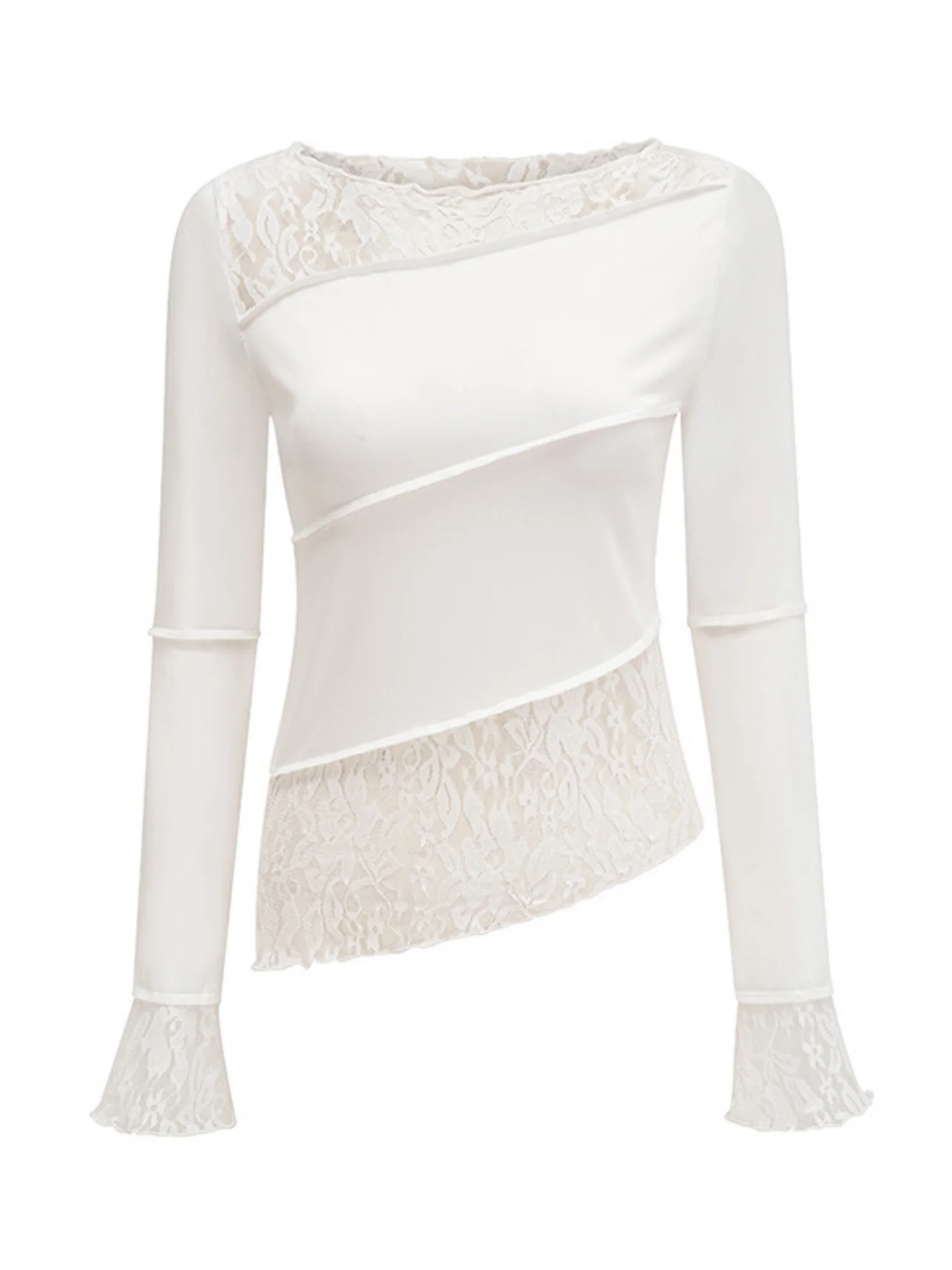 Lace Patchwork Long-sleeved T-shirt - Image 10