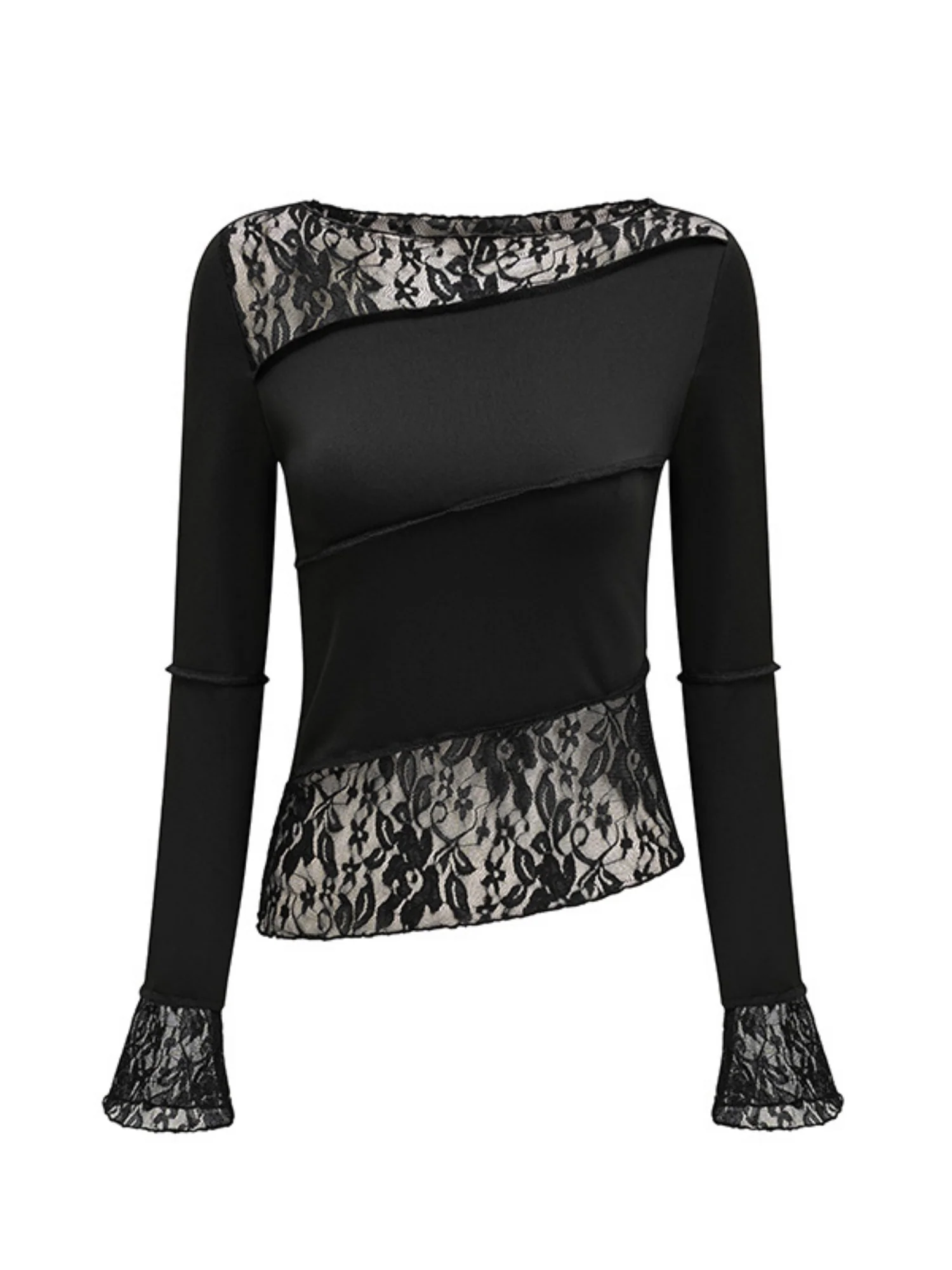 Lace Patchwork Long-sleeved T-shirt - Image 5