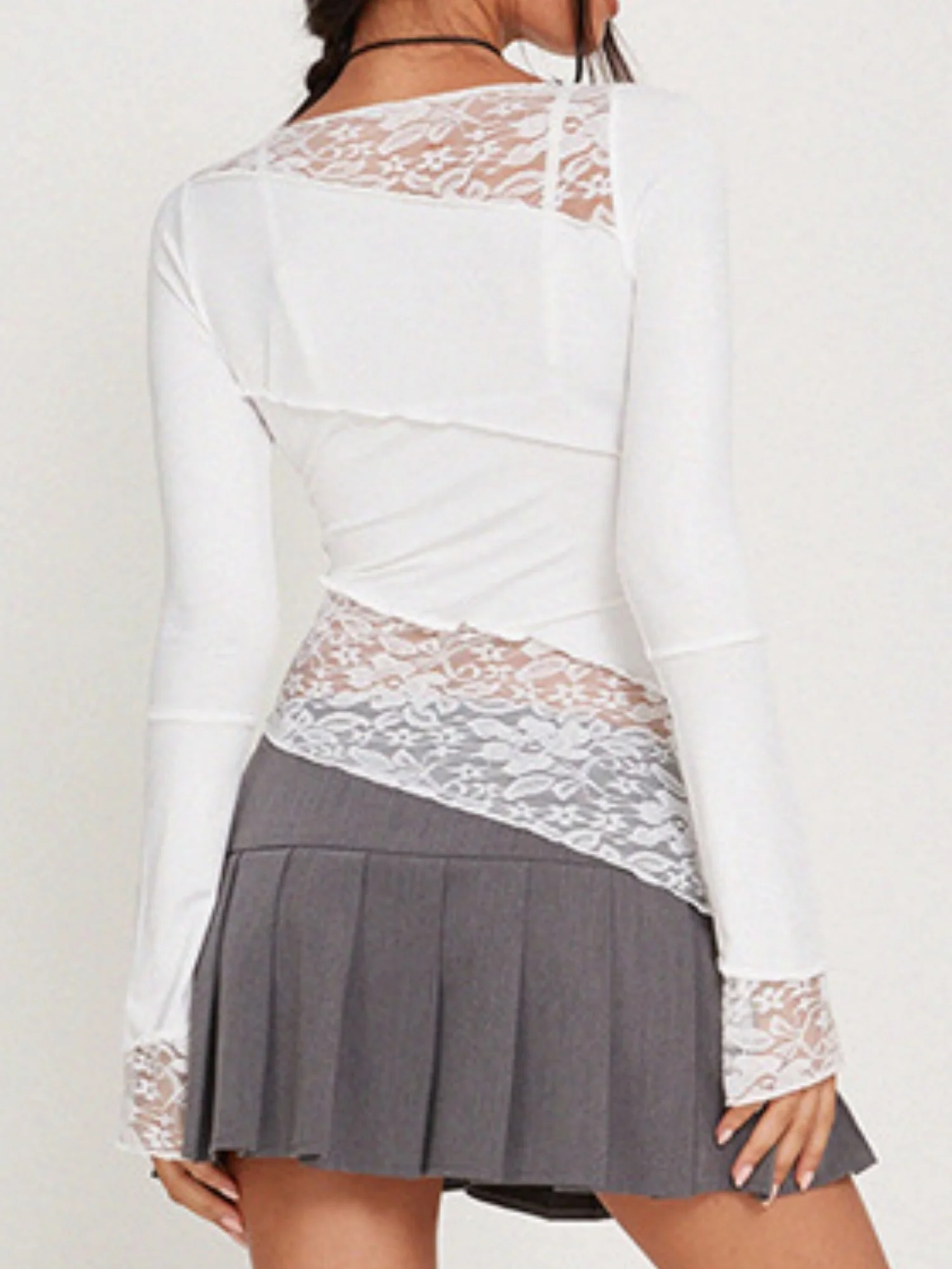 Lace Patchwork Long-sleeved T-shirt - Image 7