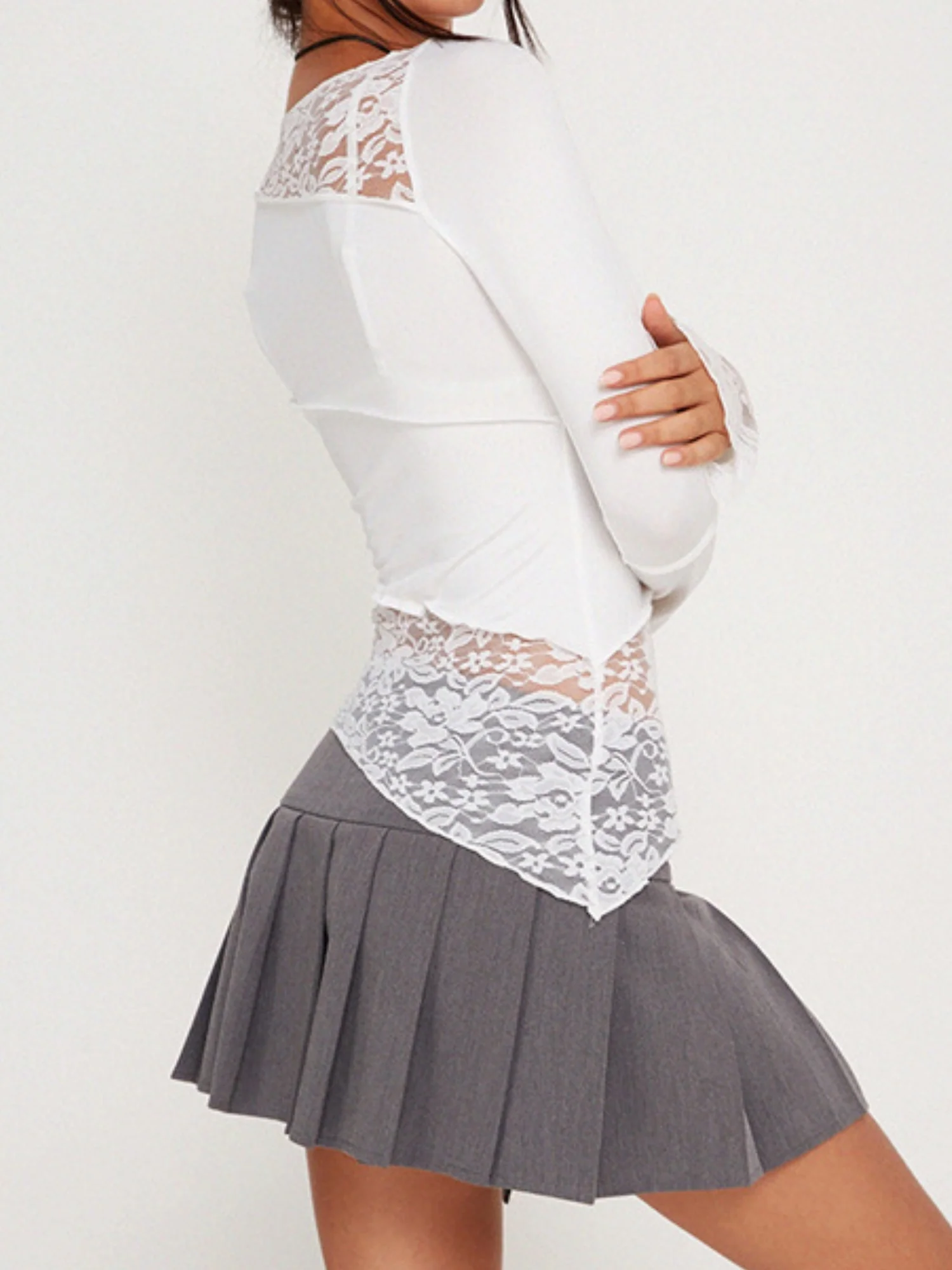 Lace Patchwork Long-sleeved T-shirt - Image 8