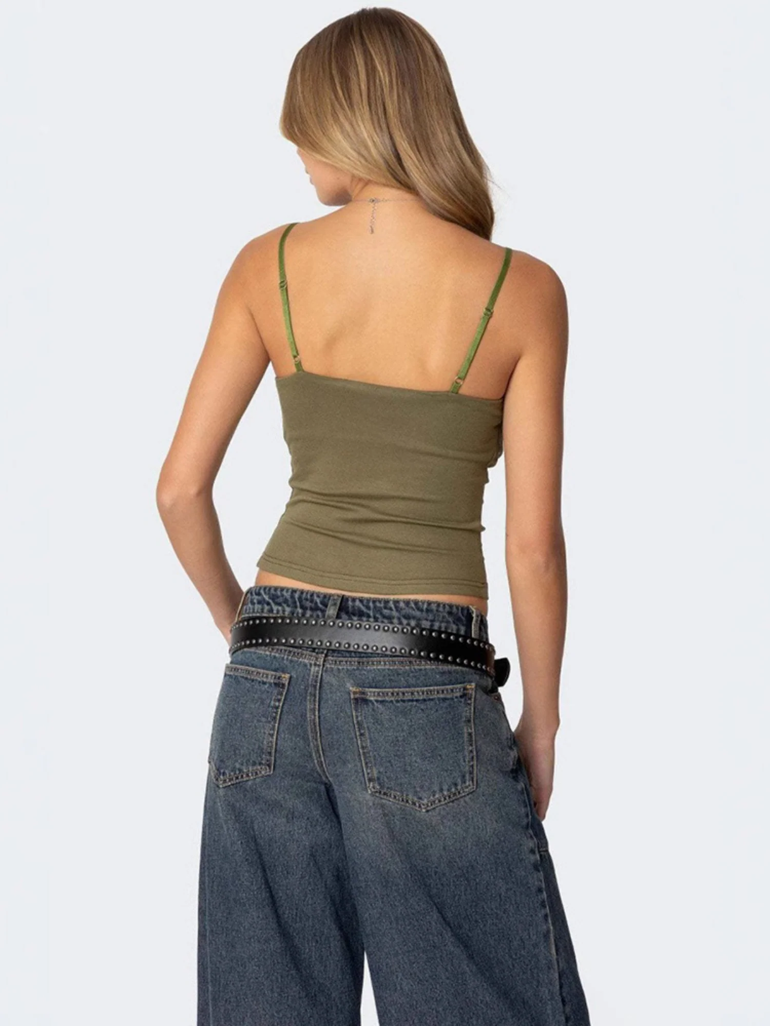 Openwork Collar Beaded Suspenders Tank Tops - Image 2