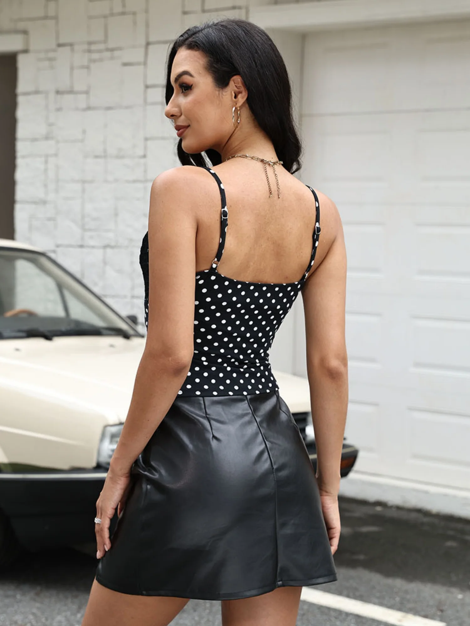 Lace Patchwork V-neck Polka Dot Leopard Print Camisoles - Image 2