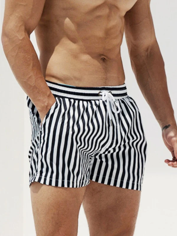 Stripes Beach Quick-drying Loose-fit Swimming Trunks