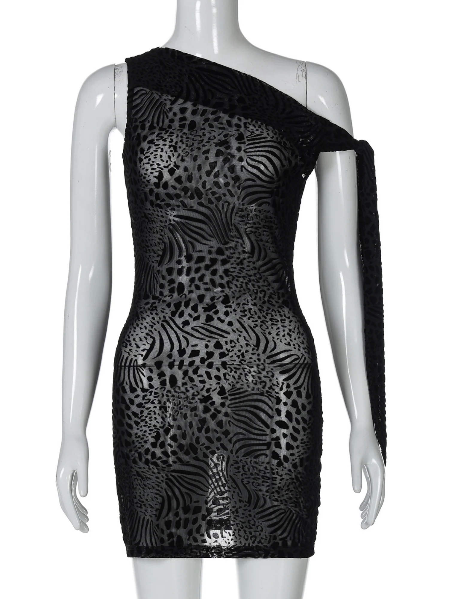 Lace Mesh Sloping Shoulders Slim Fit Hip Body Mini&Short Dresses - Image 5