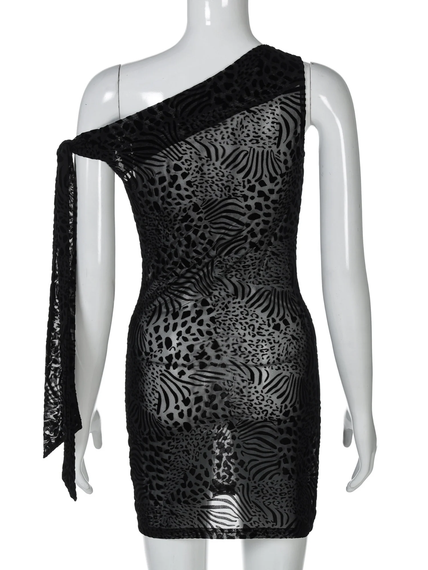 Lace Mesh Sloping Shoulders Slim Fit Hip Body Mini&Short Dresses - Image 6