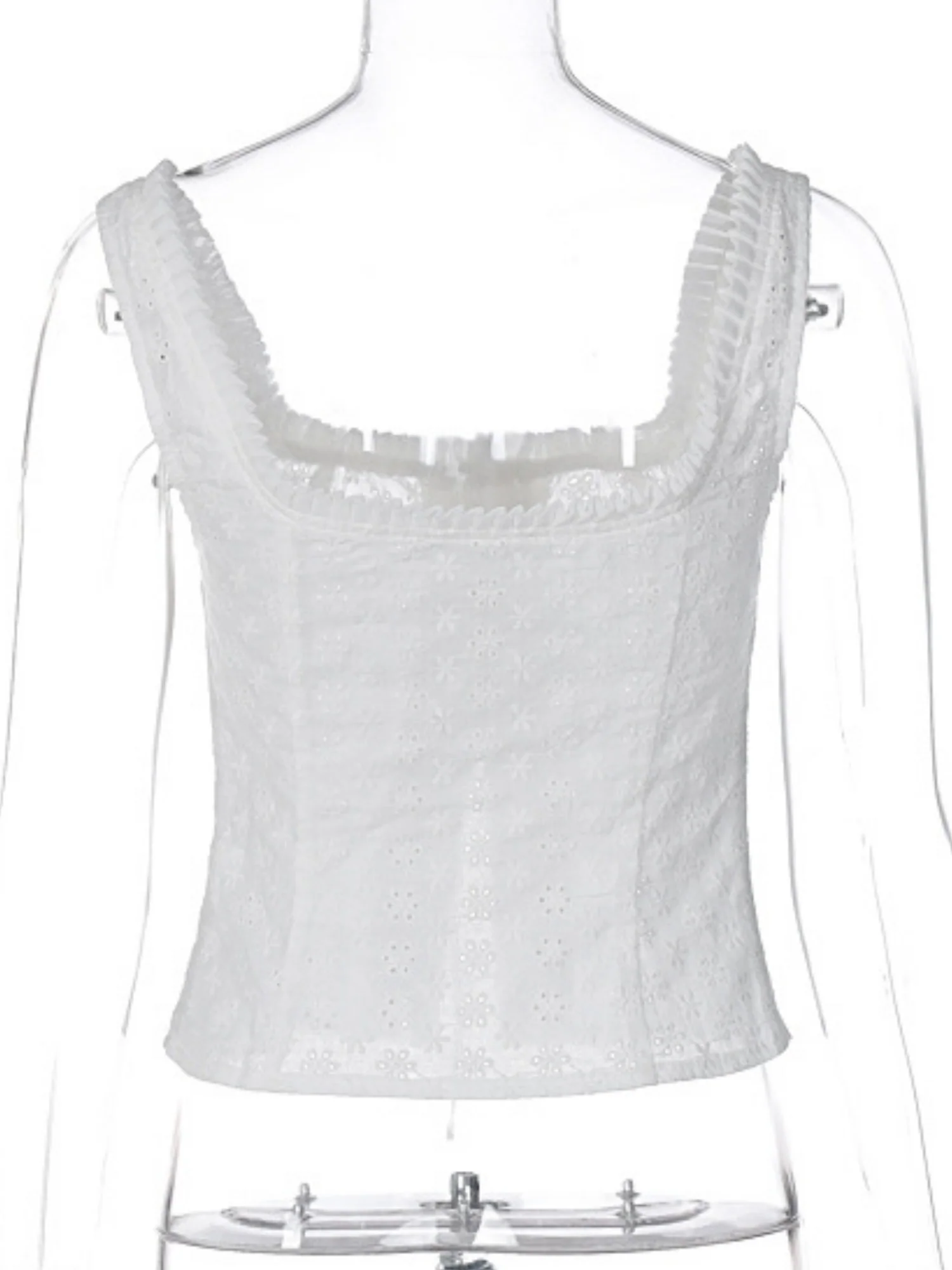 Lace Trim Square Neck Button Drawstring Camisoles - Image 6