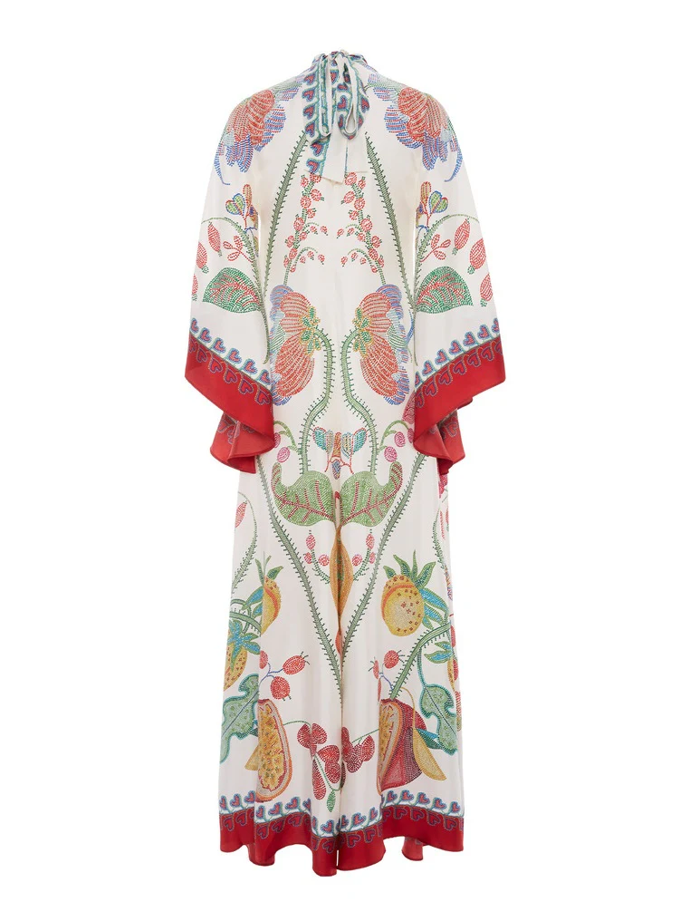 Floral Print Three-quarter Sleeve Stand Collar Long Dress - Image 4