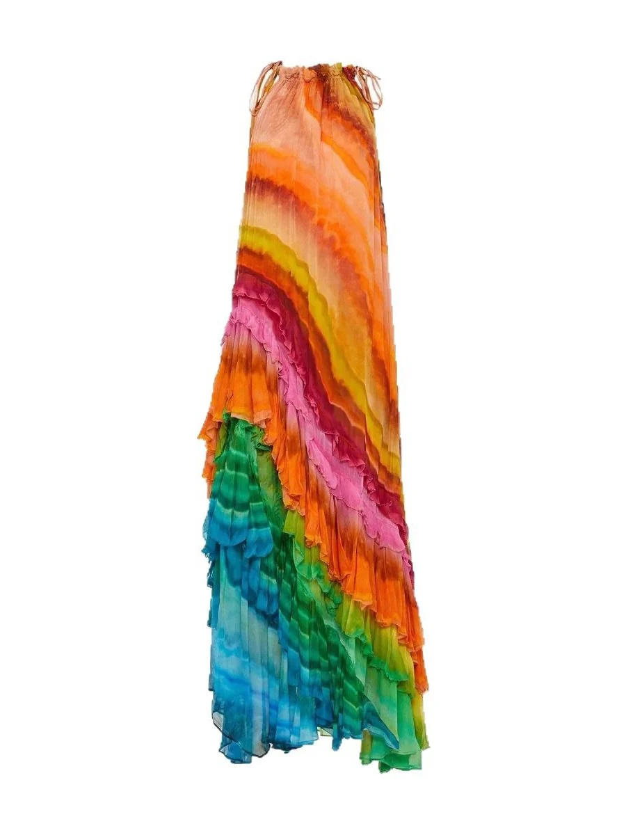 Gradient Print Sexy Off-Shoulder Puffy Long Dress - Image 5