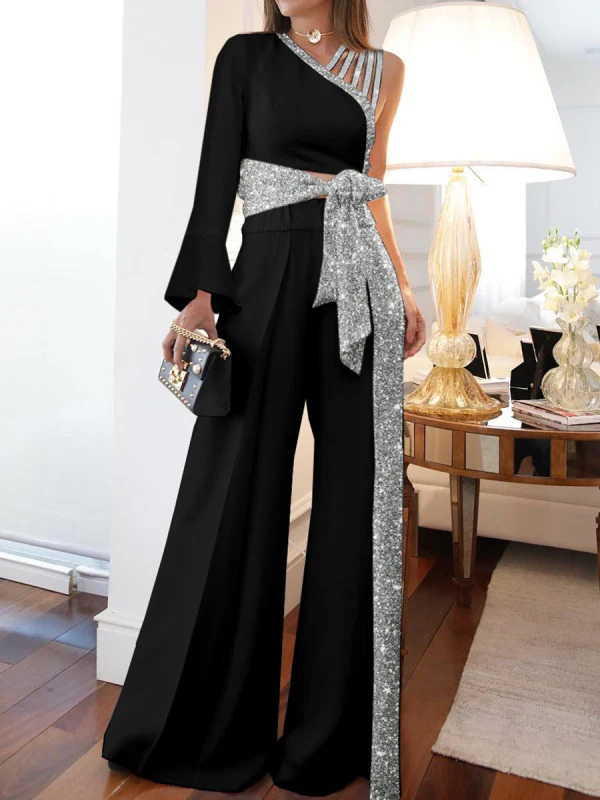 Off-shoulder Casual High-waisted Plus Size Wide-leg Jumpsuit - Image 2
