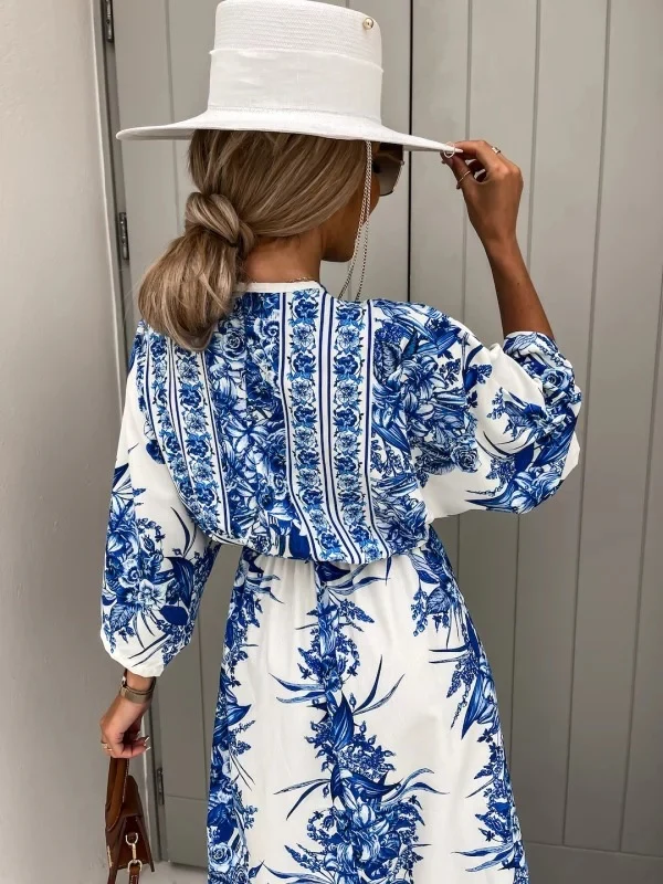 V-neck Short-sleeved Printed Maxi Dress - Image 2
