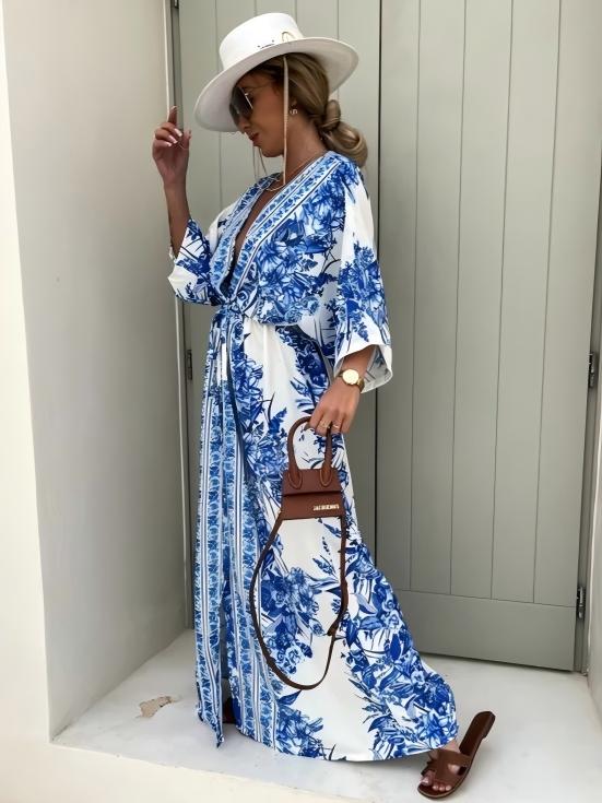 V-neck Short-sleeved Printed Maxi Dress - Image 3
