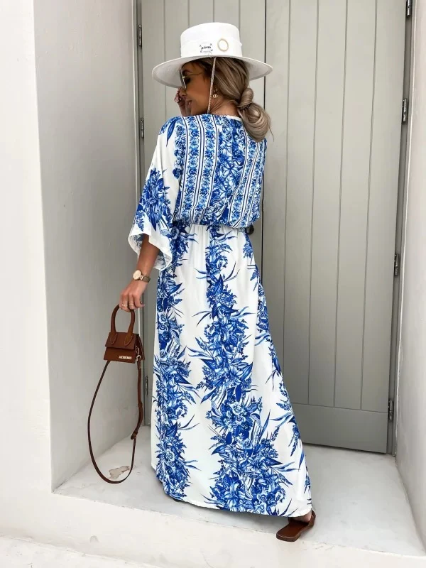 V-neck Short-sleeved Printed Maxi Dress - Image 4