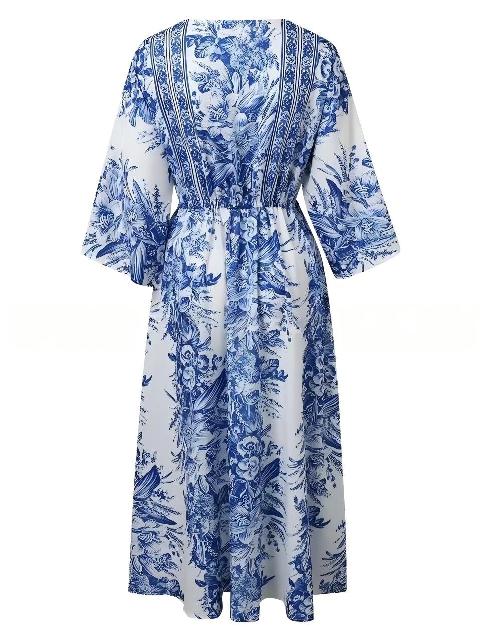V-neck Short-sleeved Printed Maxi Dress - Image 5