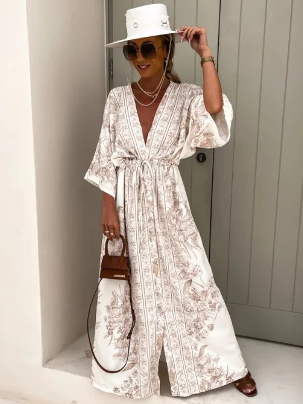 V-neck Short-sleeved Printed Maxi Dress - Image 8
