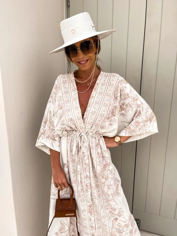 V-neck Short-sleeved Printed Maxi Dress - Image 9