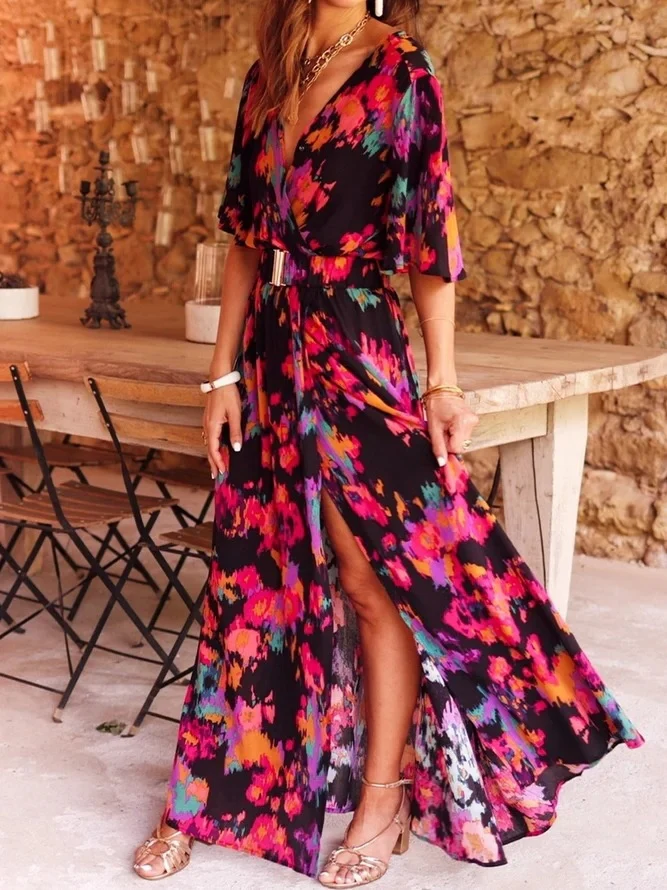 Floral Print Slimming Long Dress - Image 2