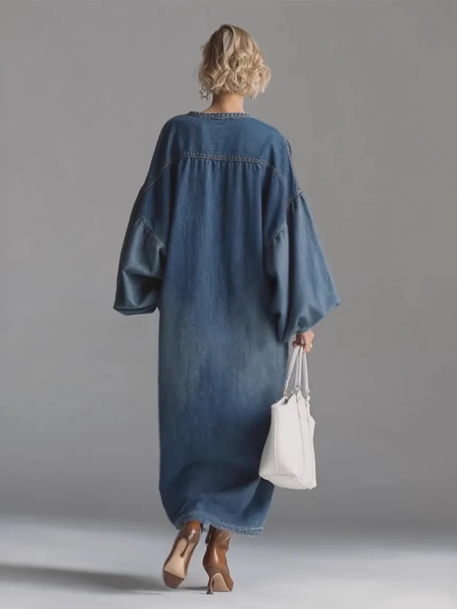 Lantern Sleeve Midi Denim Skirt - Image 2