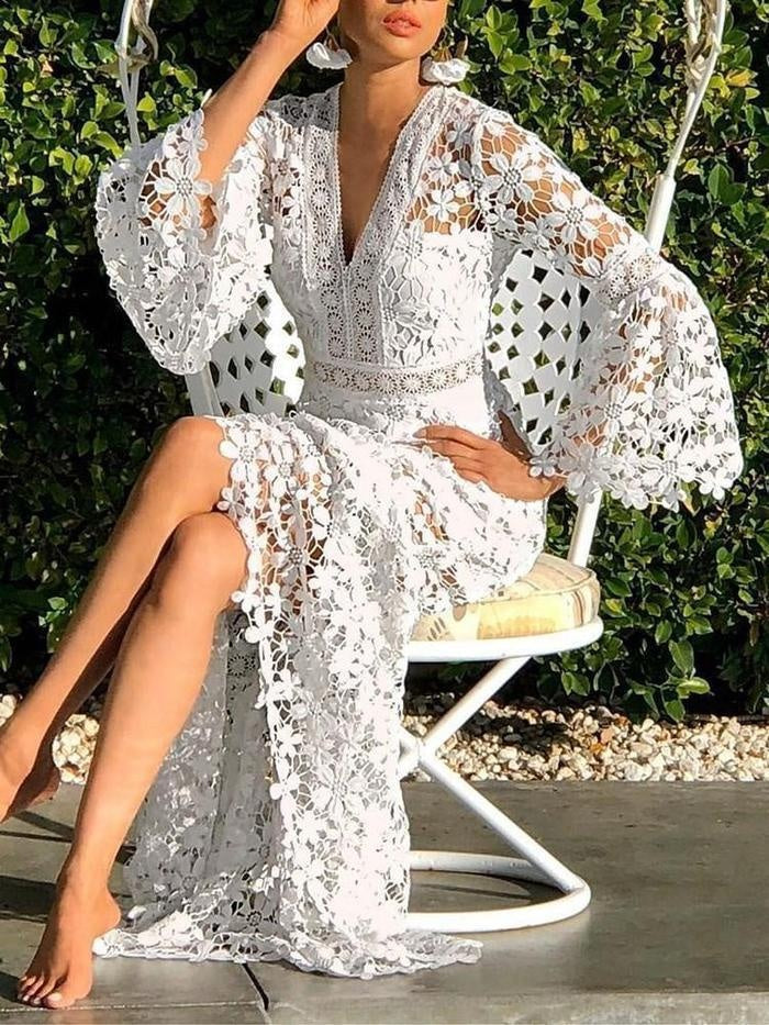 Sexy Backless Fitted Lace Maxi Dress