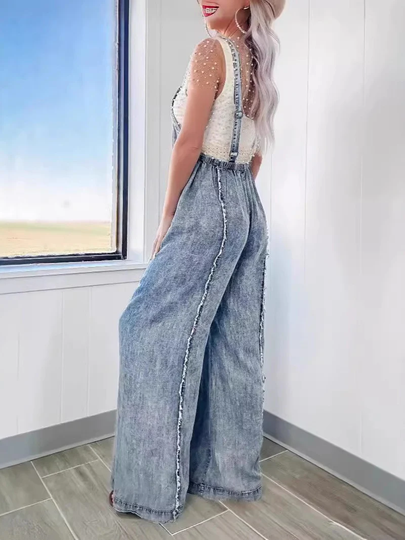 Washed Wide-leg Jumpsuit With Frayed Edges - Image 2
