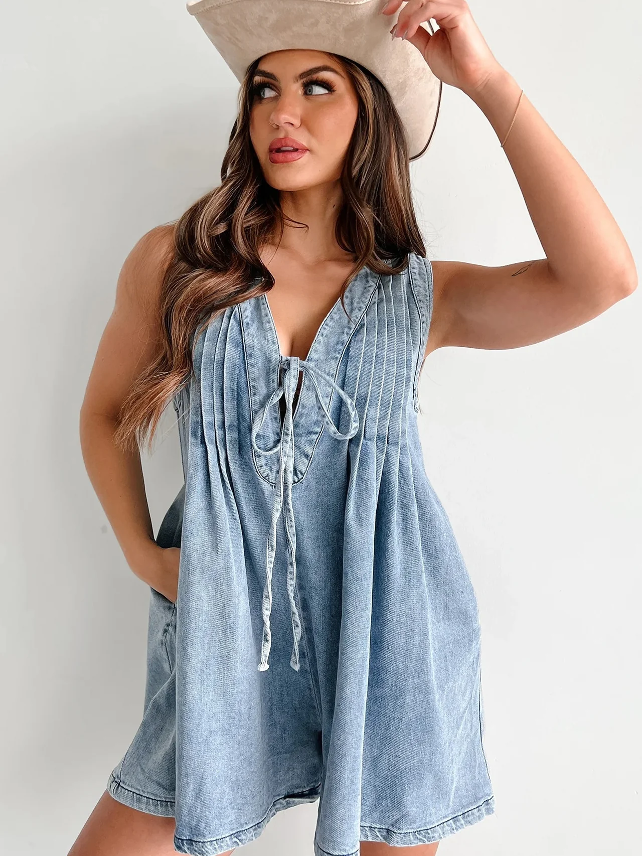 Sleeveless Short-sleeved Denim Jumpsuit - Image 4