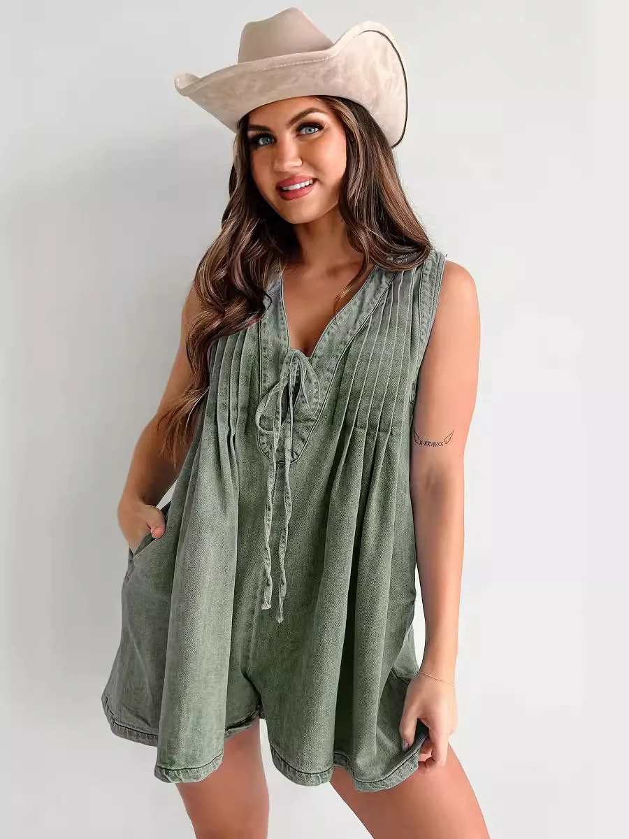 Sleeveless Short-sleeved Denim Jumpsuit - Image 8