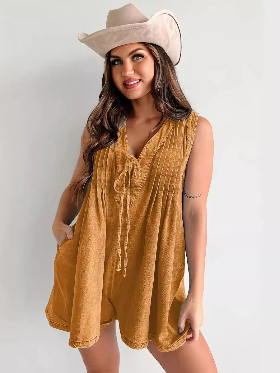 Sleeveless Short-sleeved Denim Jumpsuit - Image 9
