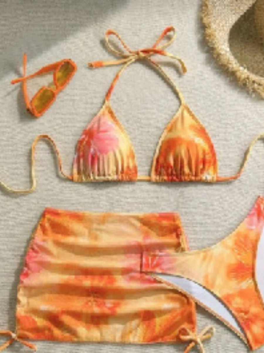 Printed Drawstring Halter Set 3-piece Sets Bikinis - Image 10