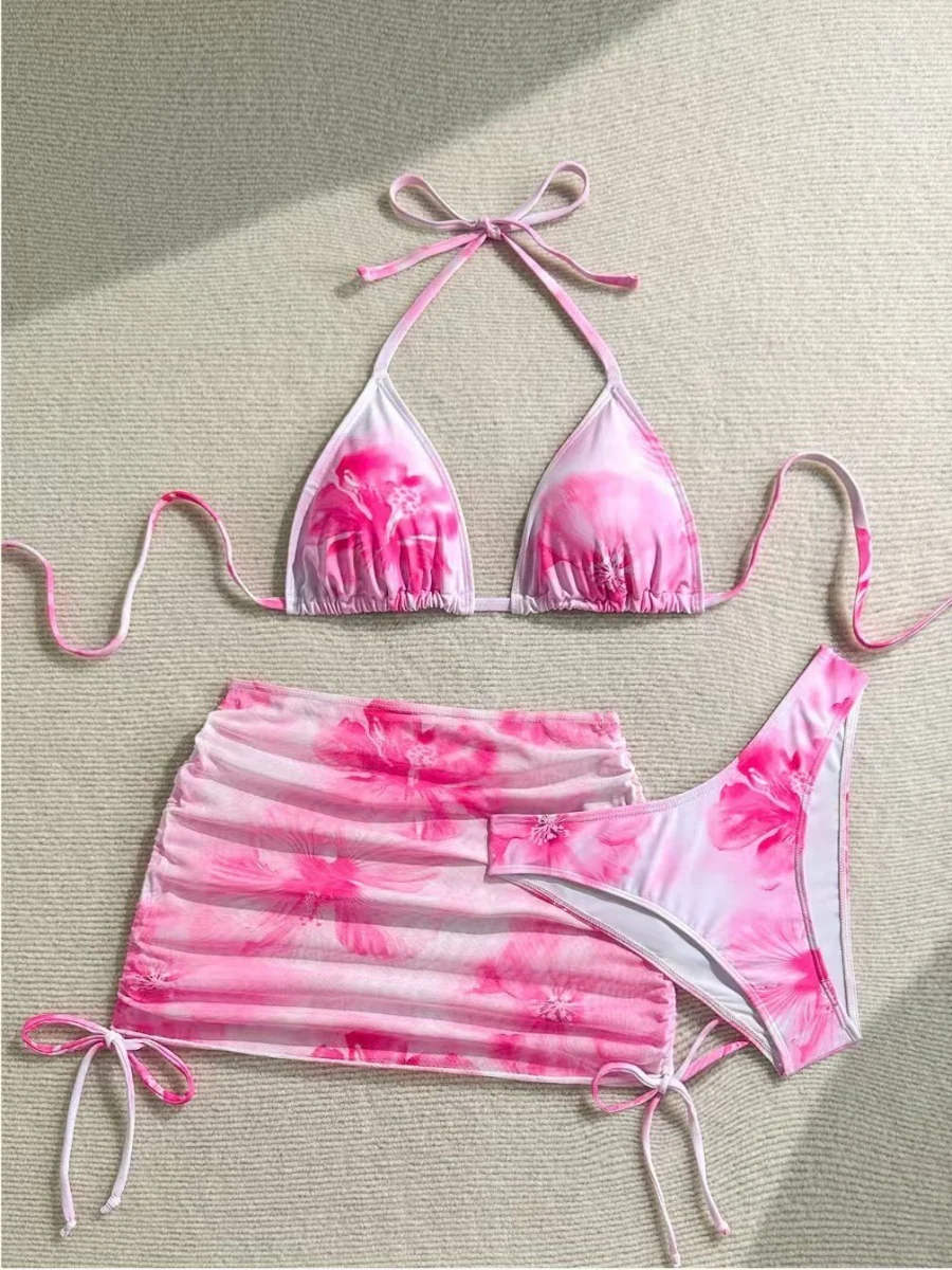 Printed Drawstring Halter Set 3-piece Sets Bikinis - Image 5