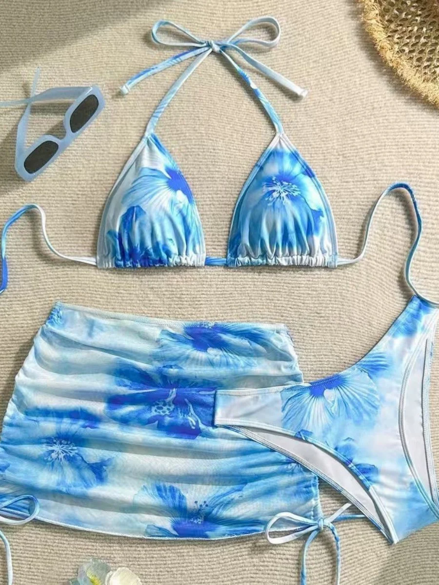 Printed Drawstring Halter Set 3-piece Sets Bikinis - Image 7