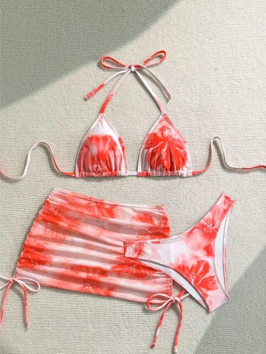 Printed Drawstring Halter Set 3-piece Sets Bikinis - Image 9