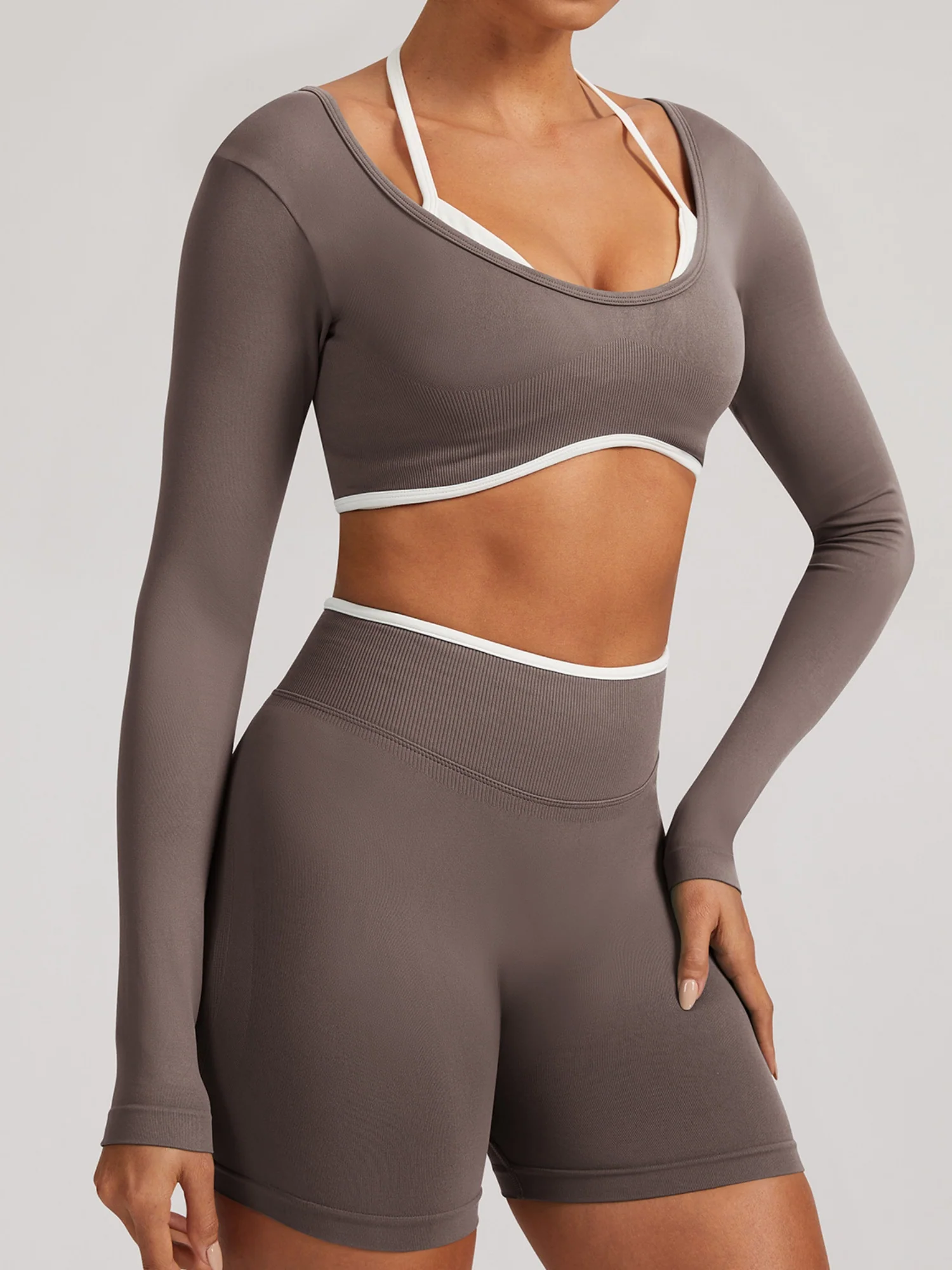 Seamless Faux Two-Piece Exercise And Fitness Yoga Long-sleeved Top - Image 10