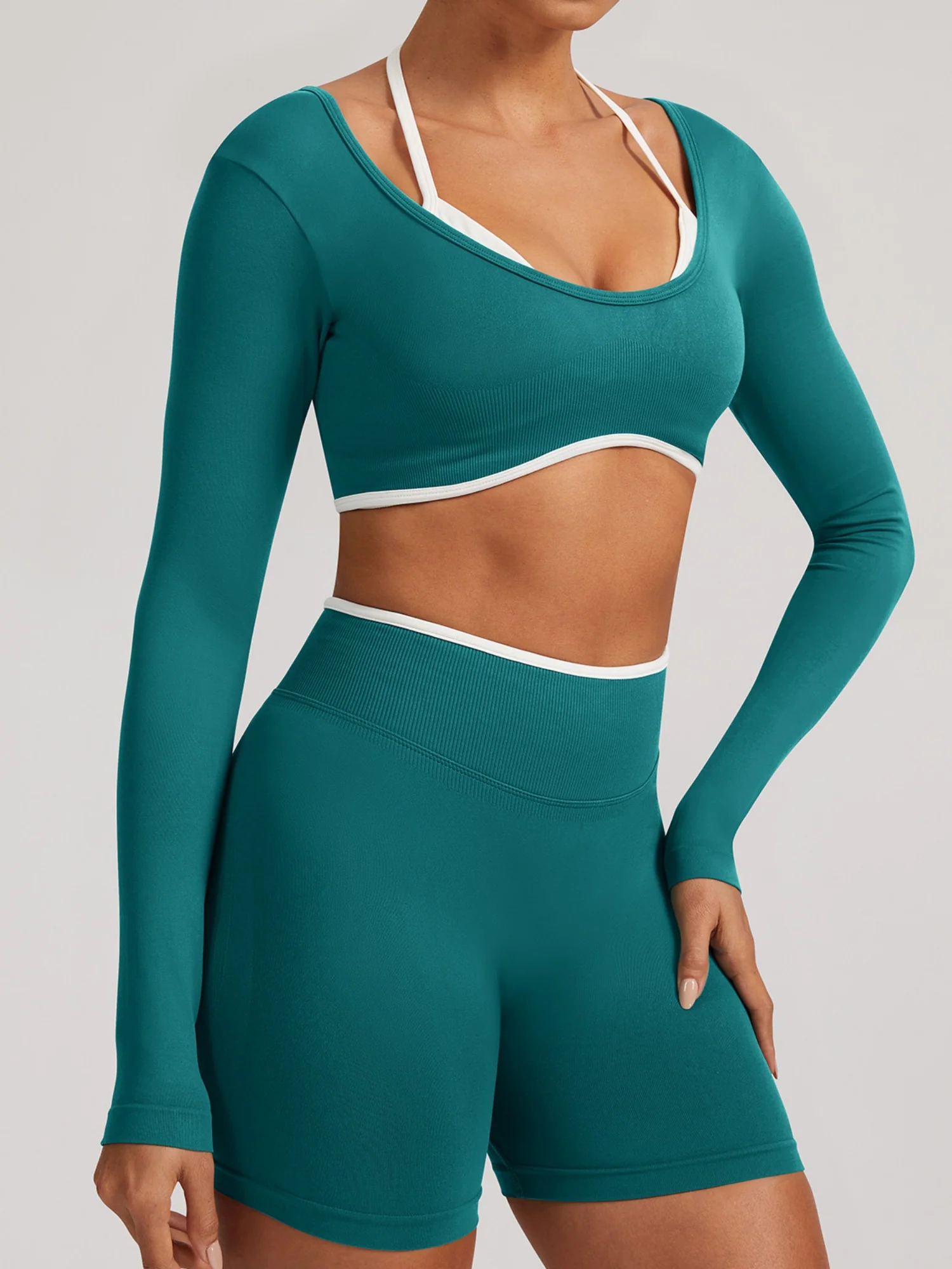 Seamless Faux Two-Piece Exercise And Fitness Yoga Long-sleeved Top - Image 12