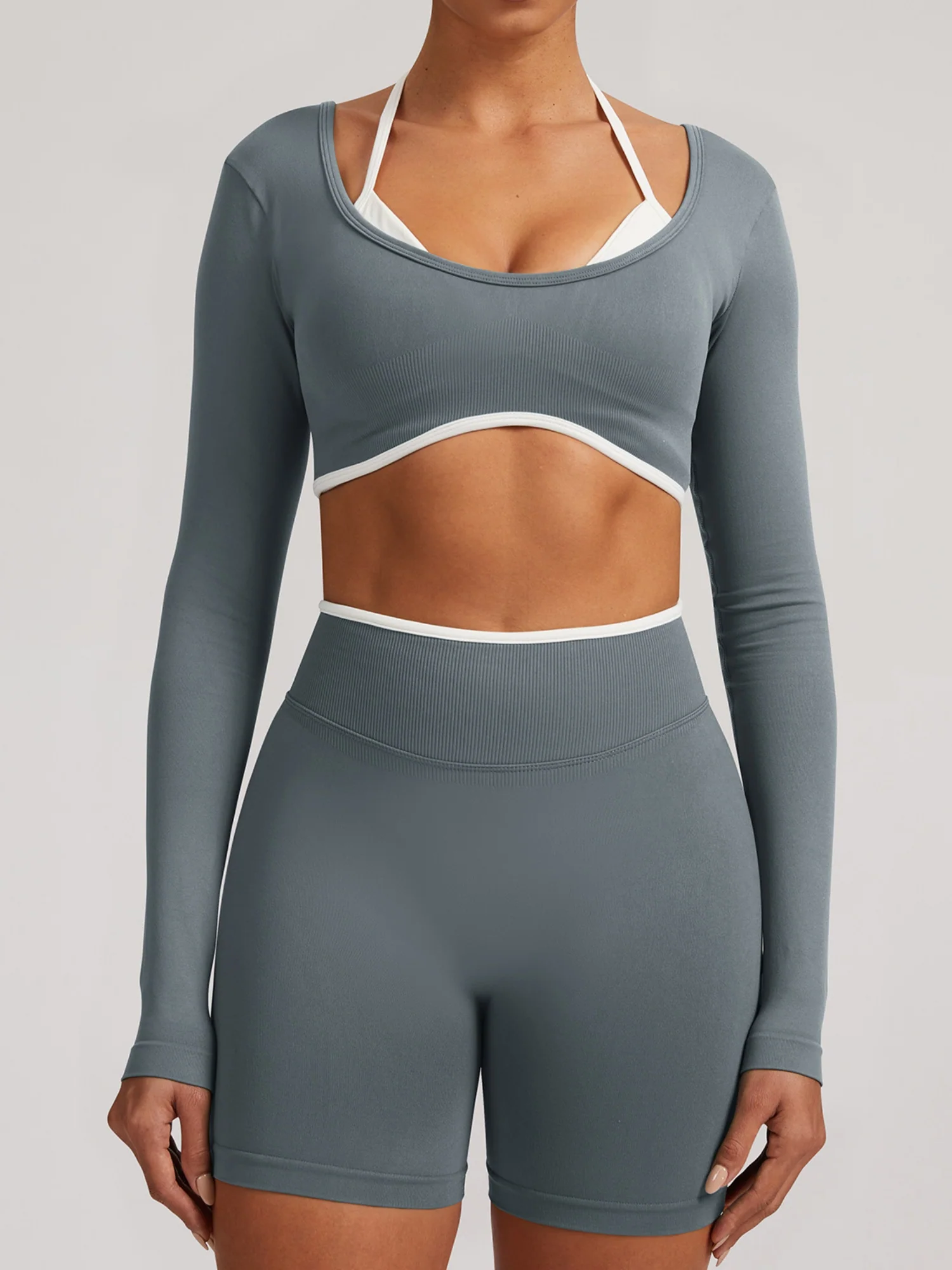 Seamless Faux Two-Piece Exercise And Fitness Yoga Long-sleeved Top - Image 13
