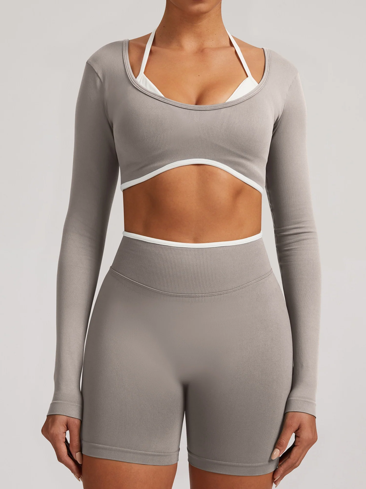 Seamless Faux Two-Piece Exercise And Fitness Yoga Long-sleeved Top - Image 14