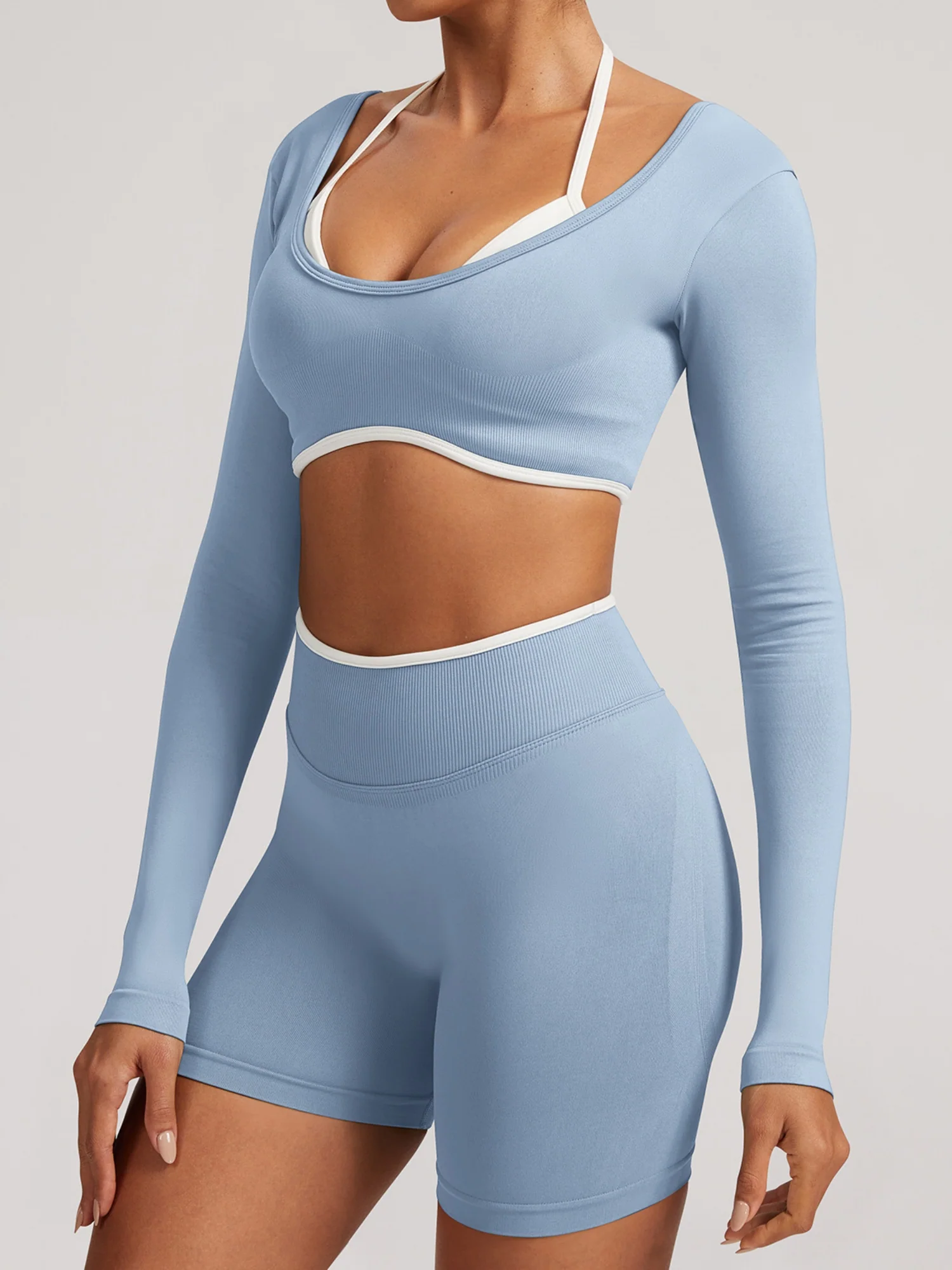Seamless Faux Two-Piece Exercise And Fitness Yoga Long-sleeved Top - Image 15