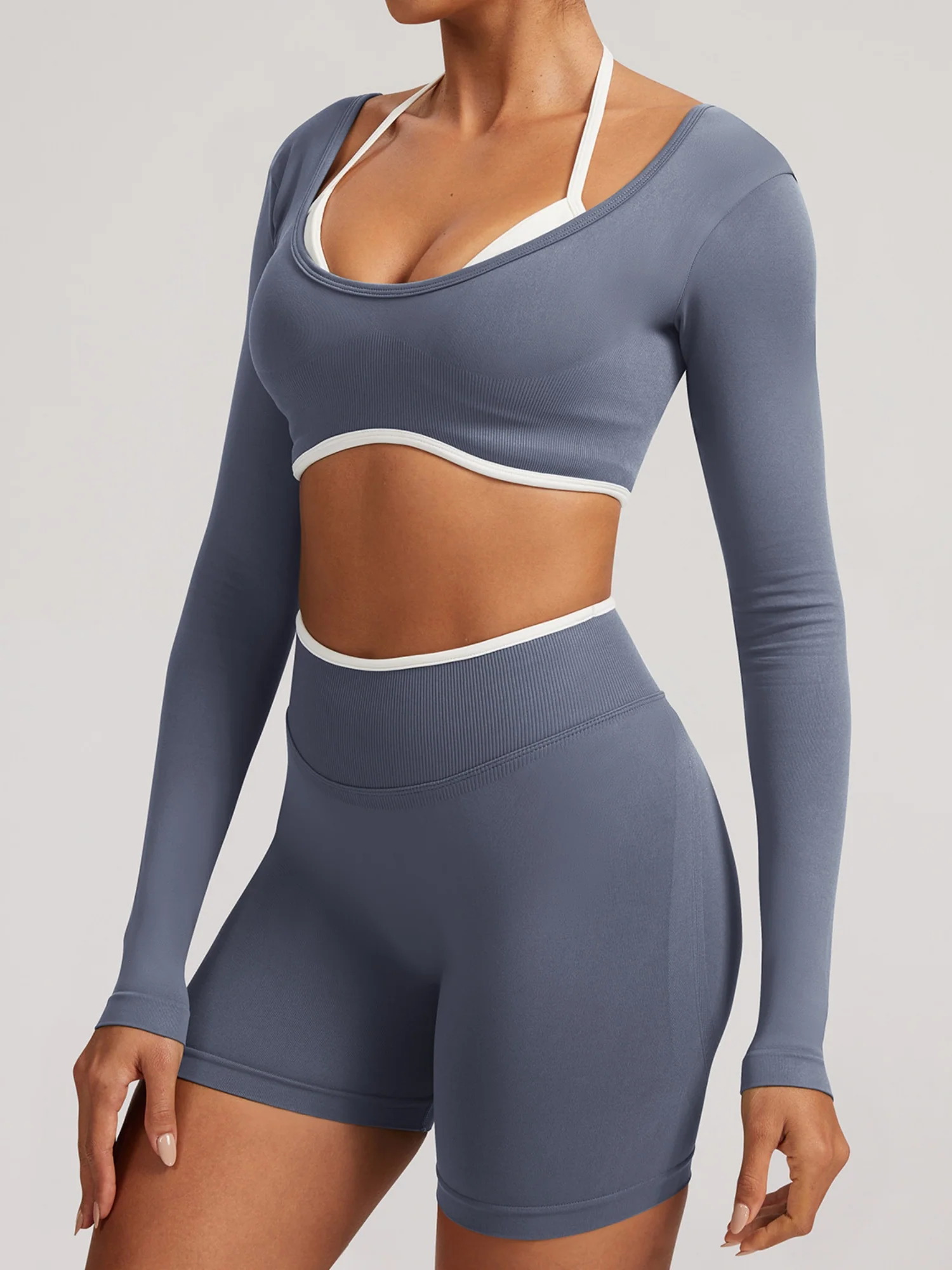 Seamless Faux Two-Piece Exercise And Fitness Yoga Long-sleeved Top - Image 3
