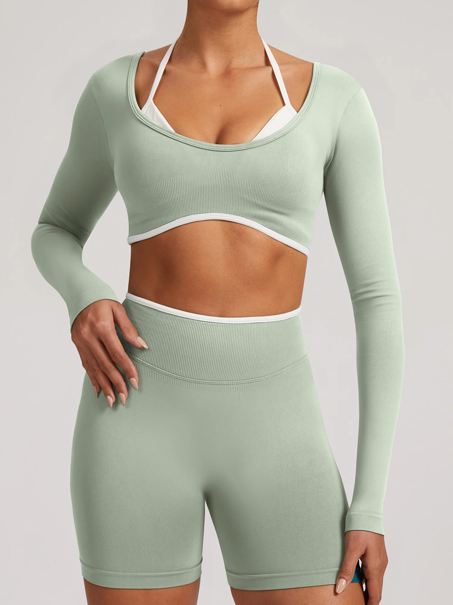 Seamless Faux Two-Piece Exercise And Fitness Yoga Long-sleeved Top - Image 7