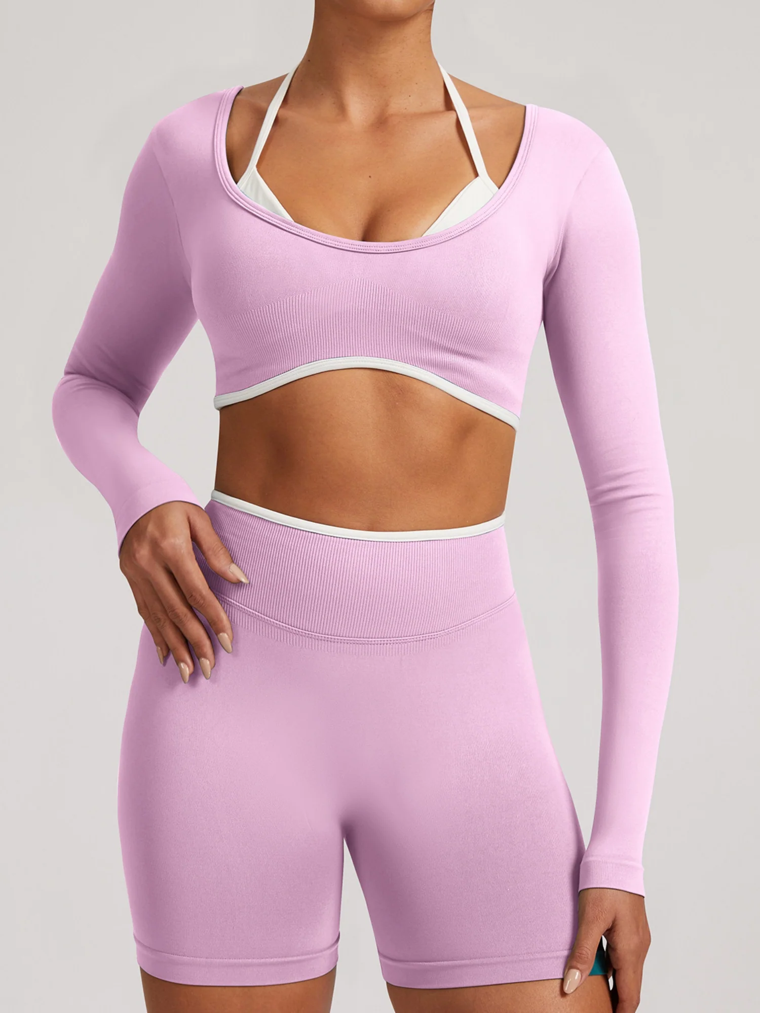 Seamless Faux Two-Piece Exercise And Fitness Yoga Long-sleeved Top - Image 8