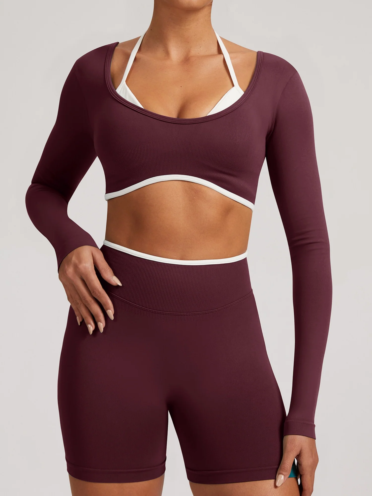 Seamless Faux Two-Piece Exercise And Fitness Yoga Long-sleeved Top - Image 9