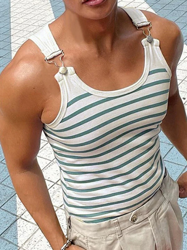 Stripes Stretch Slim-fit Metal Buttons Camisoles Tank Tops - Image 2