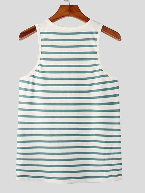 Stripes Stretch Slim-fit Metal Buttons Camisoles Tank Tops - Image 4