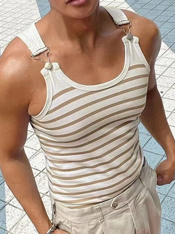 Stripes Stretch Slim-fit Metal Buttons Camisoles Tank Tops - Image 5