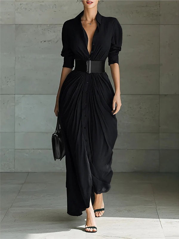 Long Collared Button-down Shirt Dress With Belt - Image 7