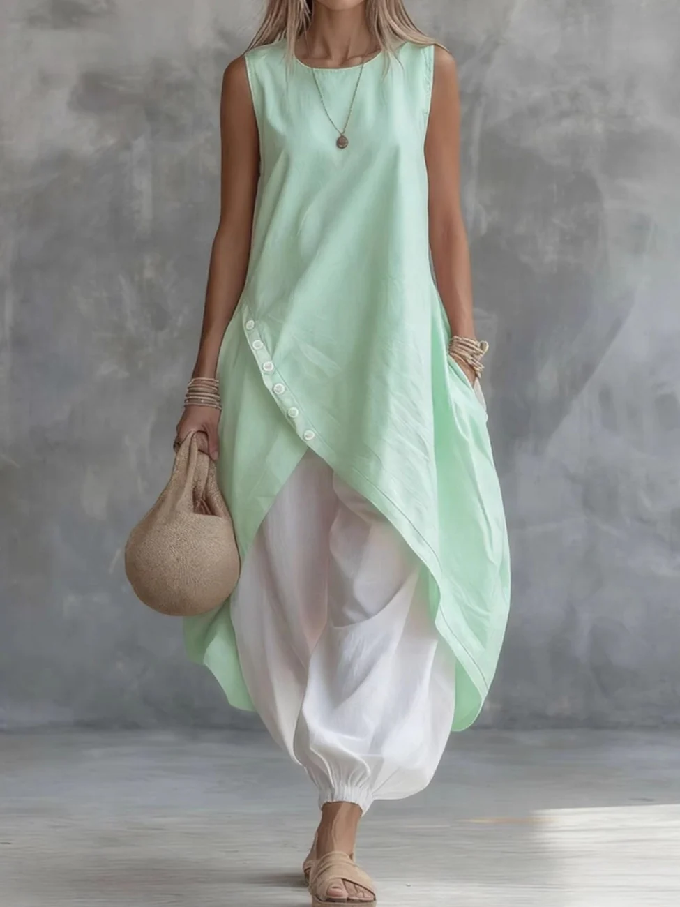 Sleeveless Loose-fitting Long Dress With Pockets - Image 3