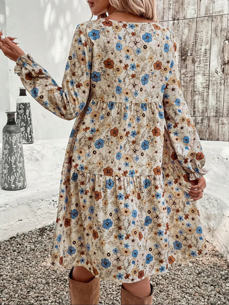 Floral Puff Sleeve Tie-waist Short Dress - Image 2