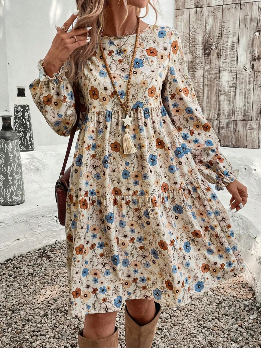 Floral Puff Sleeve Tie-waist Short Dress - Image 4